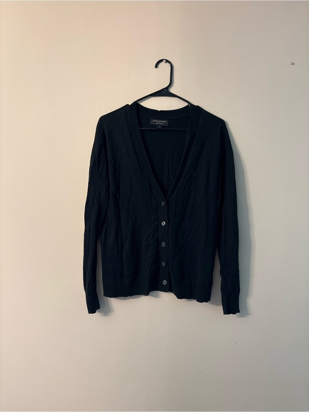 Banana Republic Black V-Neck Button-Front Cardigan Sweater